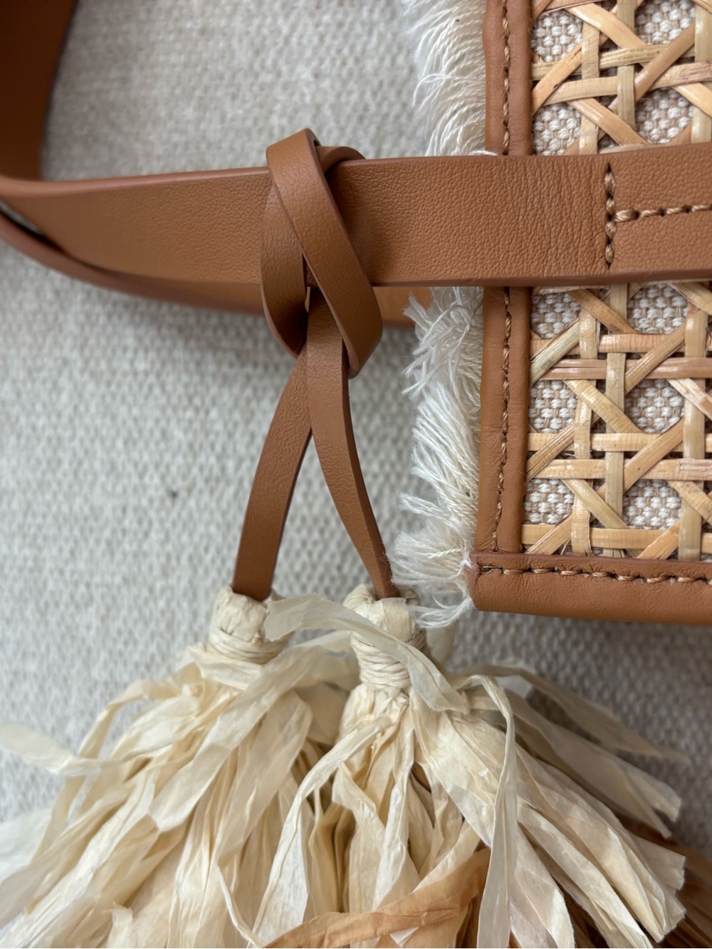 Spartina 449 Tan Raffia Woven Tote with Tassels - Picture 4 of 9